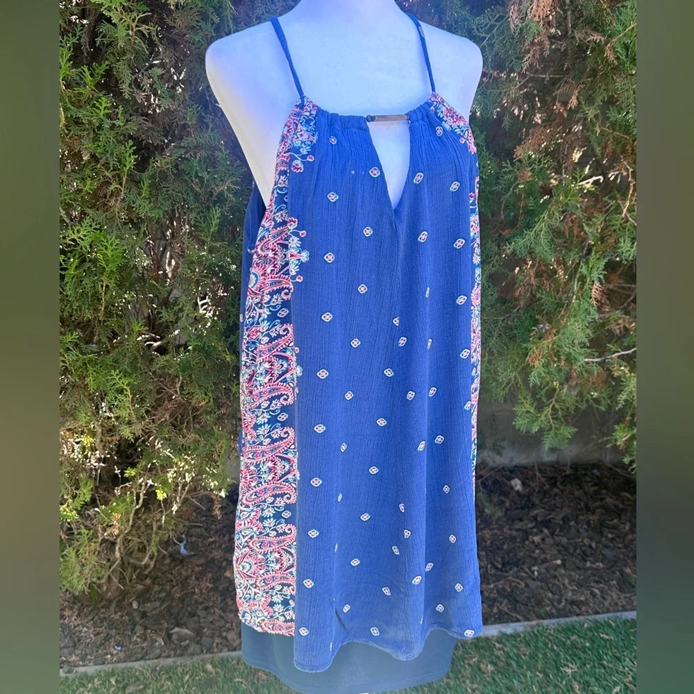 Women’s AUW Bohemian Navy Floral Halter Midi Dress size L - Picture 2 of 14
